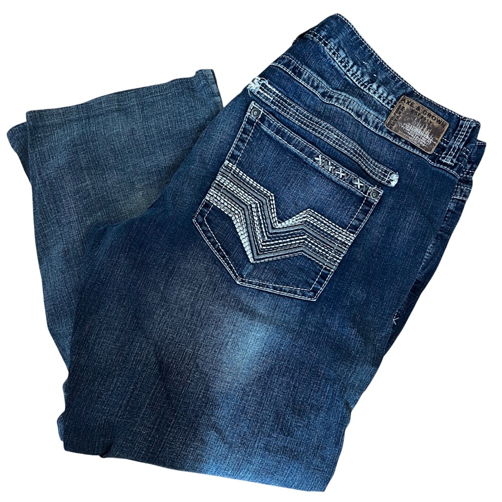 Axe‎ & Crown Bootcut Jeans Embellished Pockets Dark Wash Denim Mens W42 L28